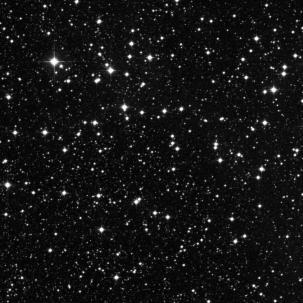 Imagem de referência (DSS2) de NGC 3532 — Wishing Well Cluster — objeto ainda não capturado no observatório