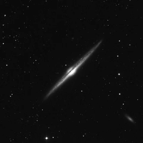 Imagem de referência (DSS2) de NGC 4565 — Galáxia da Agulha — objeto ainda não capturado no observatório