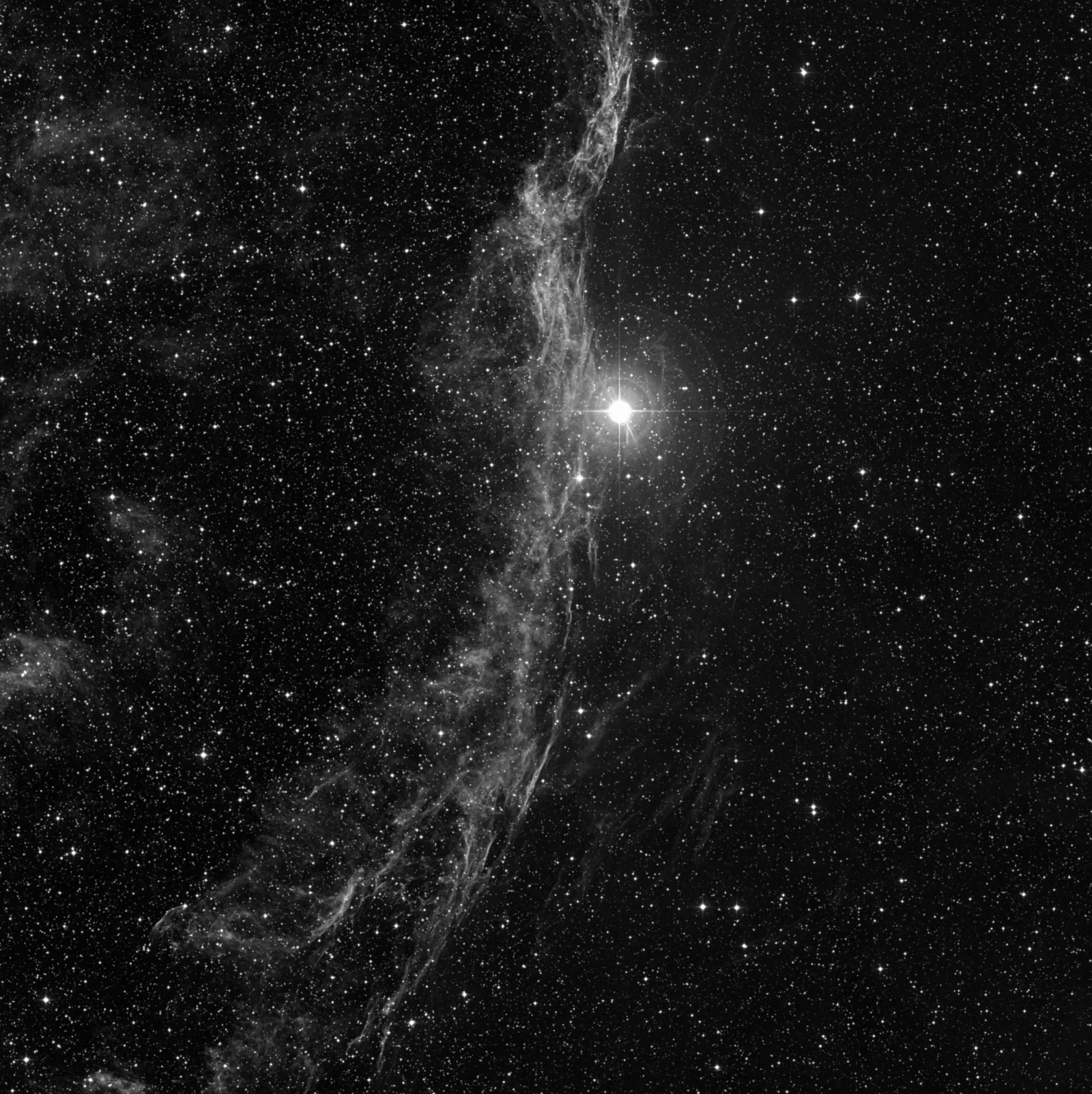 Imagem de referência (DSS2) de NGC 6960 — Nebulosa do Véu (Vassoura da Bruxa) — objeto ainda não capturado no observatório
