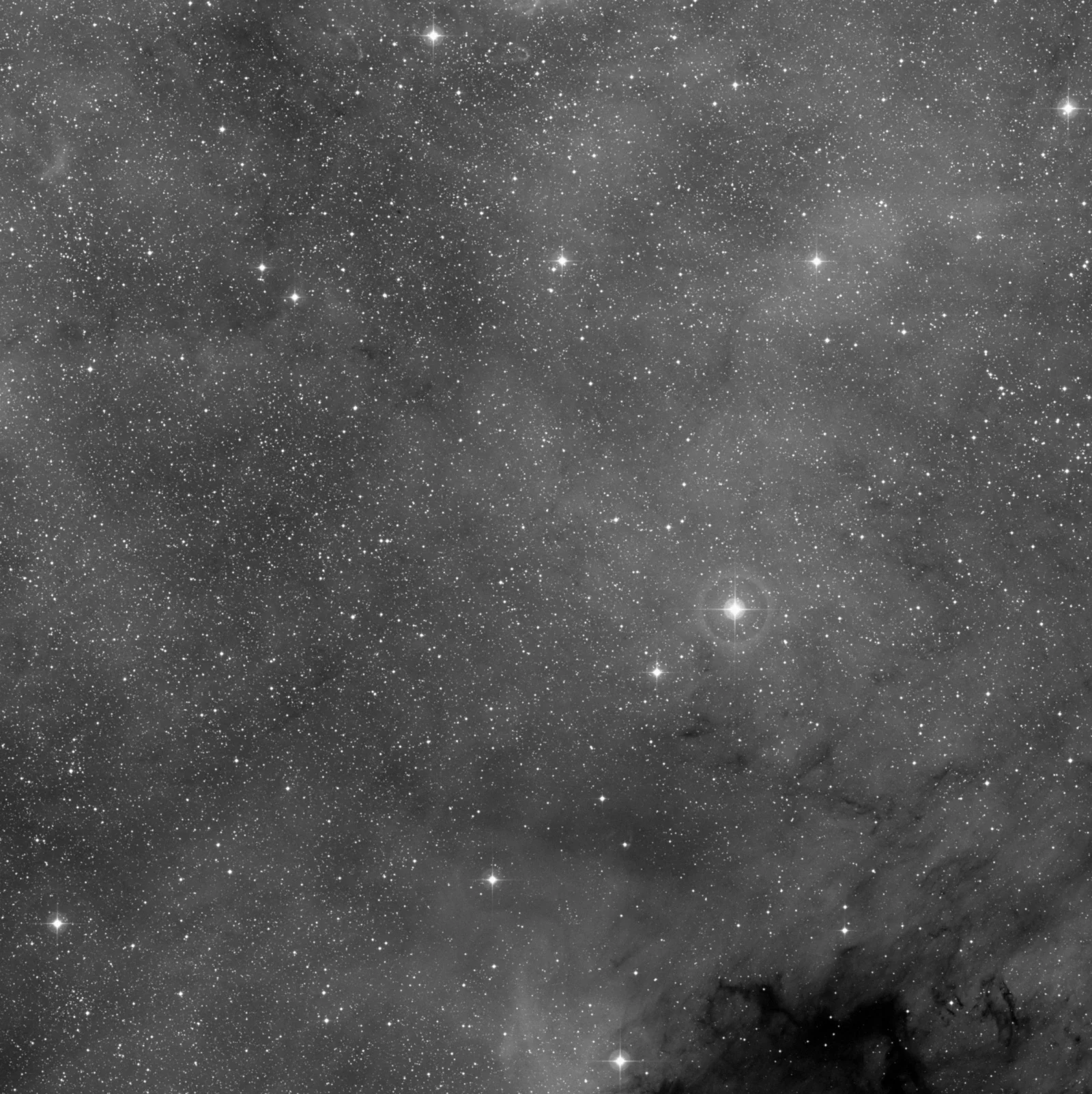Imagem de referência (DSS2) de NGC 7000 — Nebulosa da América do Norte — objeto ainda não capturado no observatório